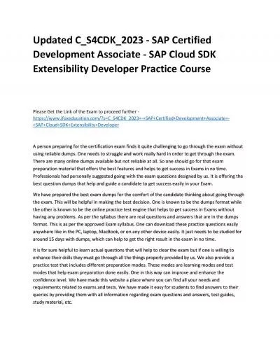 Updated C_S4CDK_2023 - SAP Certified Development Associate - SAP Cloud SDK Extensibility