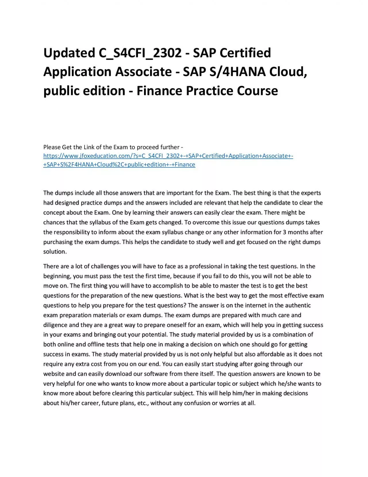 PDF-Updated C_S4CFI_2302 - SAP Certified Application Associate - SAP S/4HANA Cloud, public