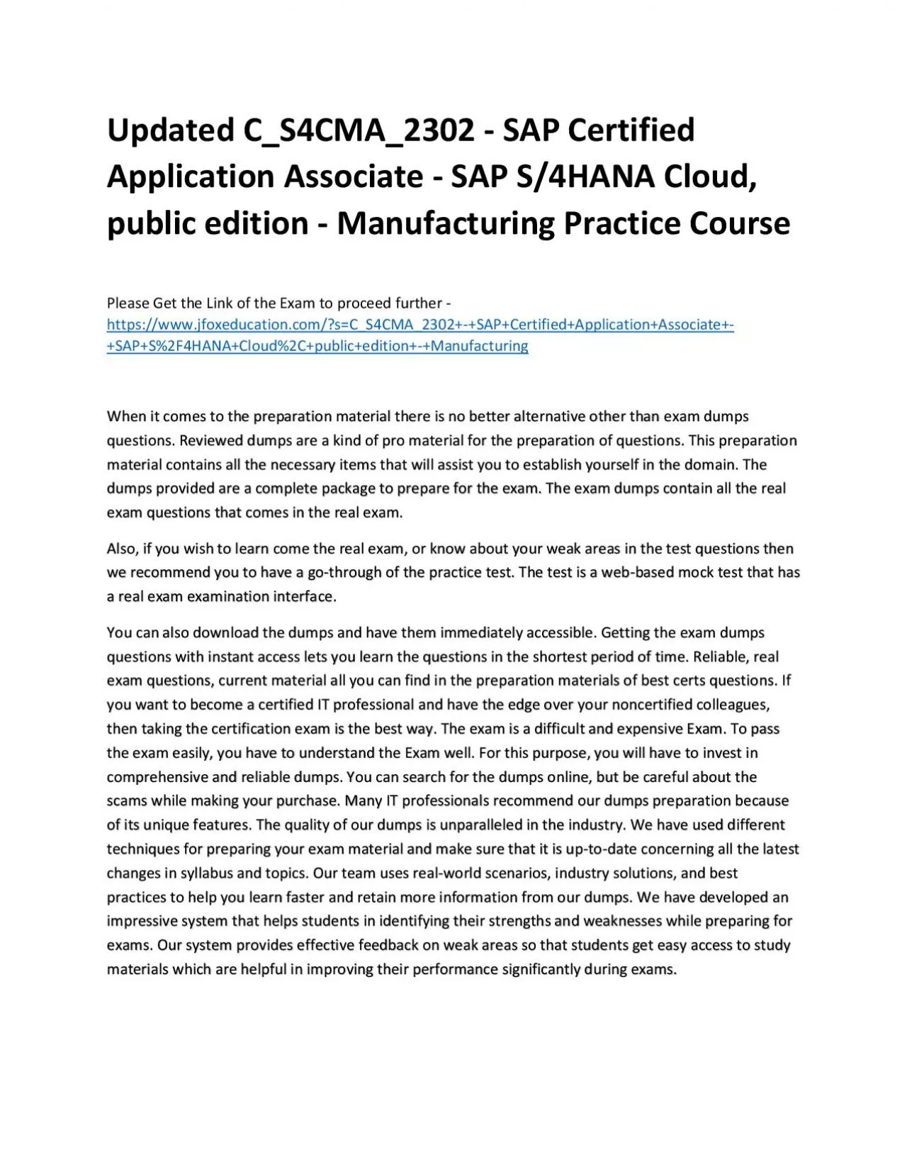 PDF-Updated C_S4CMA_2302 - SAP Certified Application Associate - SAP S/4HANA Cloud, public