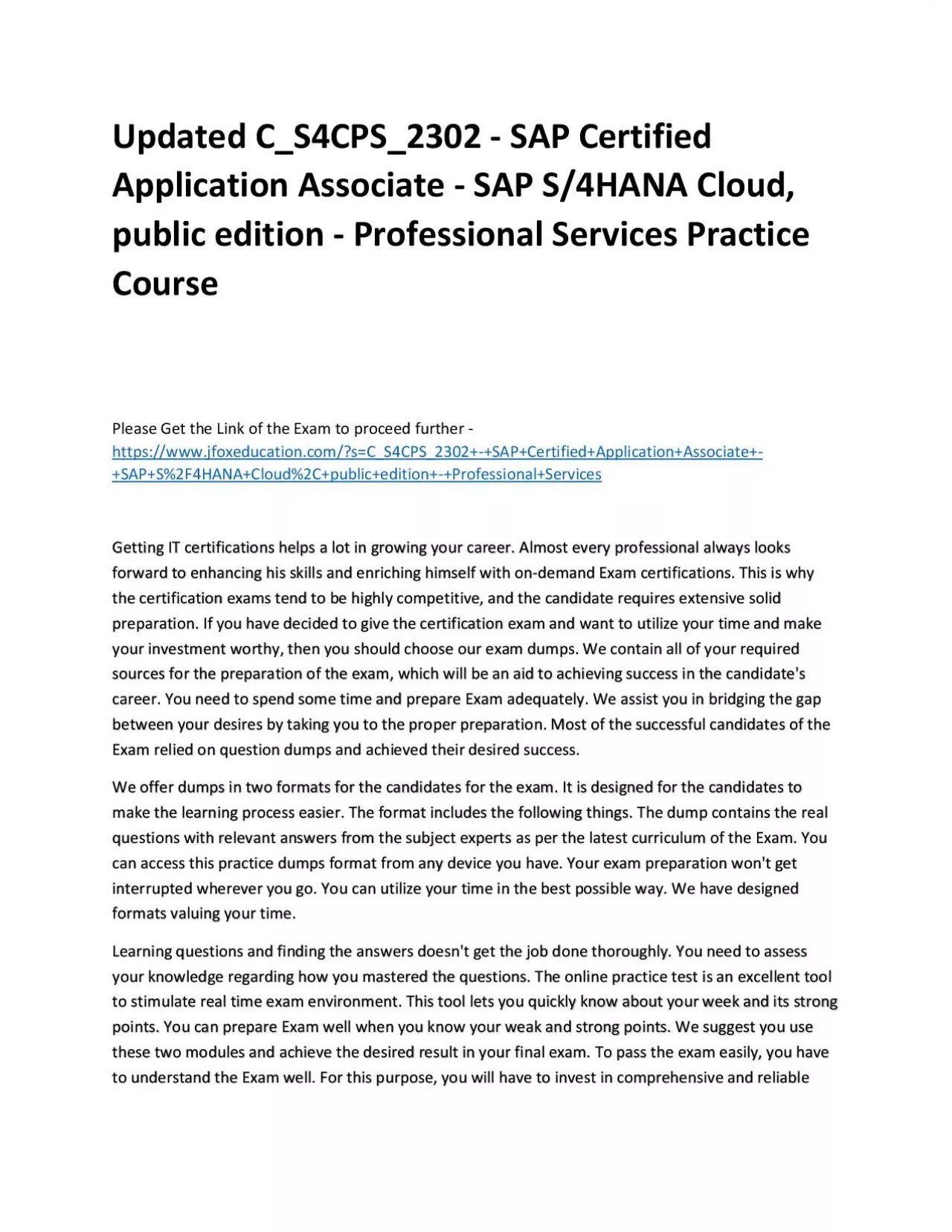 PDF-Updated C_S4CPS_2302 - SAP Certified Application Associate - SAP S/4HANA Cloud, public