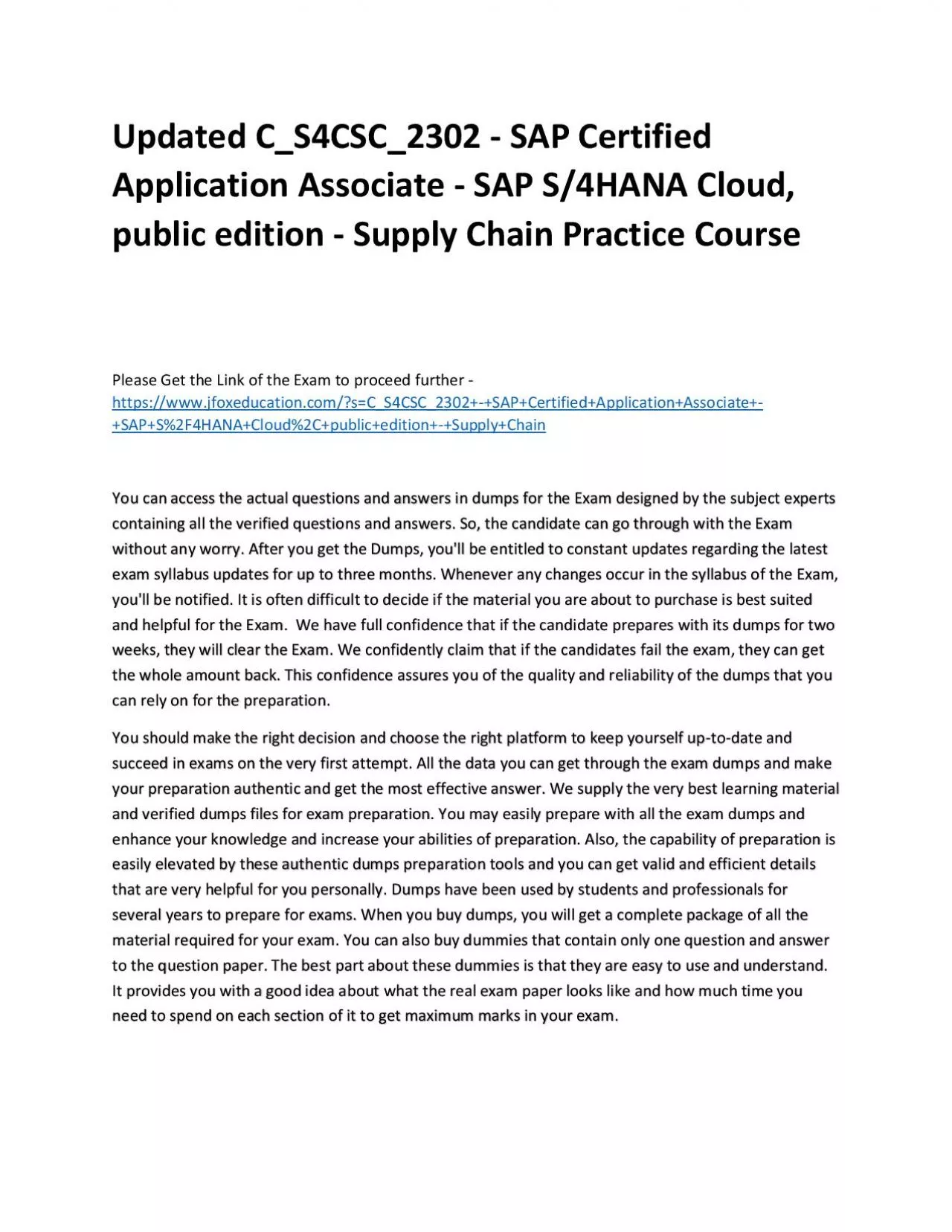 PDF-Updated C_S4CSC_2302 - SAP Certified Application Associate - SAP S/4HANA Cloud, public