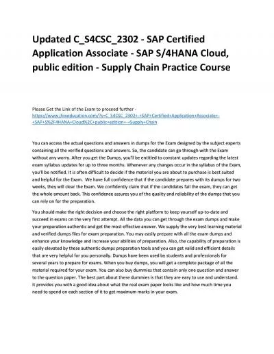 Updated C_S4CSC_2302 - SAP Certified Application Associate - SAP S/4HANA Cloud, public