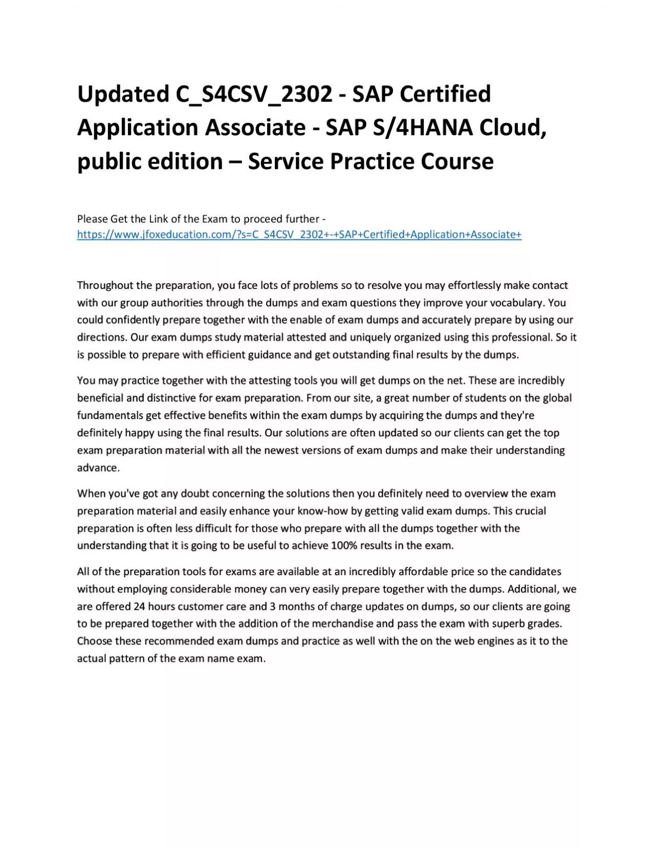 PDF-Updated C_S4CSV_2302 - SAP Certified Application Associate - SAP S/4HANA Cloud, public