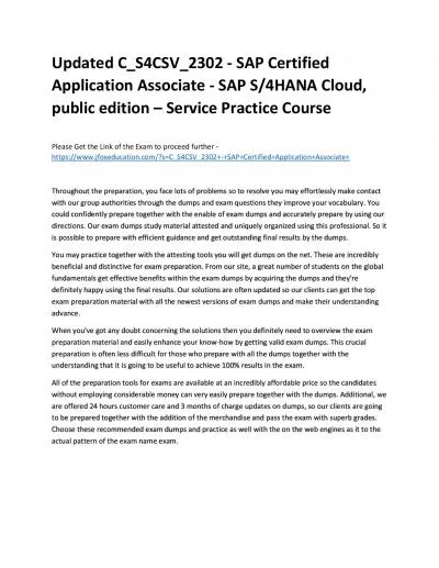 Updated C_S4CSV_2302 - SAP Certified Application Associate - SAP S/4HANA Cloud, public edition – Service Practice Course