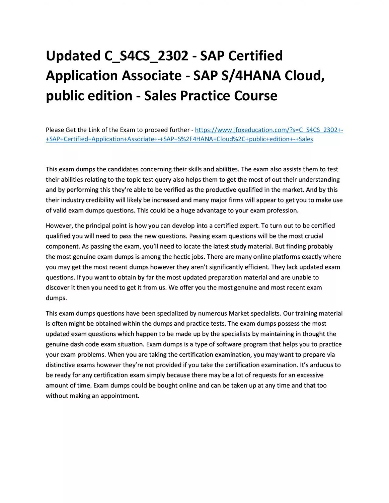 PDF-Updated C_S4CS_2302 - SAP Certified Application Associate - SAP S/4HANA Cloud, public