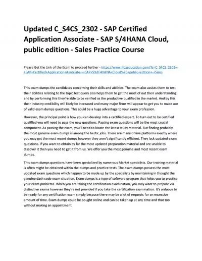 Updated C_S4CS_2302 - SAP Certified Application Associate - SAP S/4HANA Cloud, public