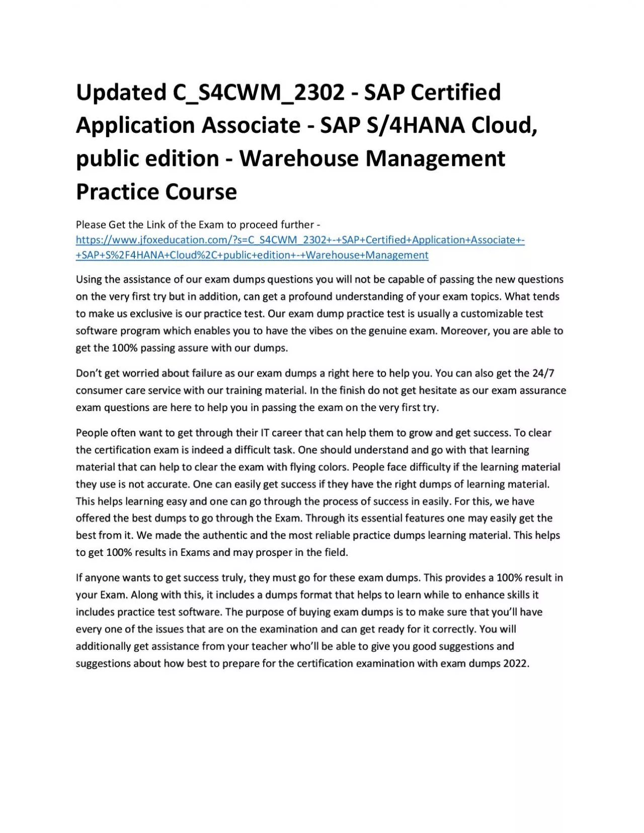 PDF-Updated C_S4CWM_2302 - SAP Certified Application Associate - SAP S/4HANA Cloud, public