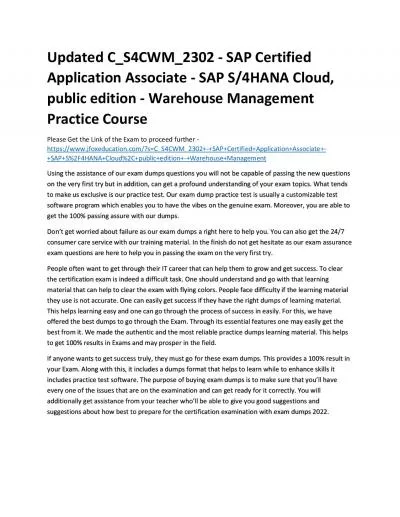 Updated C_S4CWM_2302 - SAP Certified Application Associate - SAP S/4HANA Cloud, public edition - Warehouse Management Practice Course