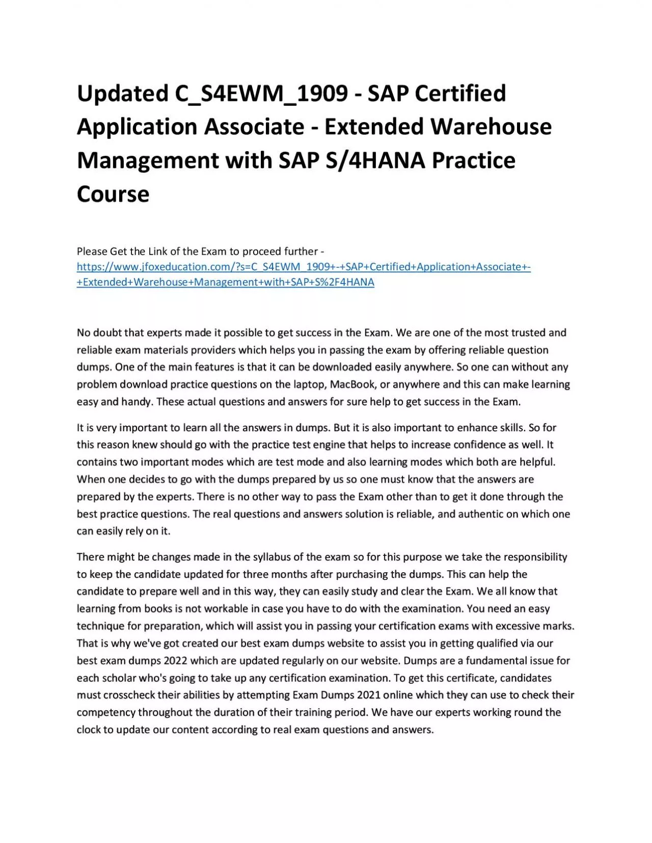 PDF-Updated C_S4EWM_1909 - SAP Certified Application Associate - Extended Warehouse Management