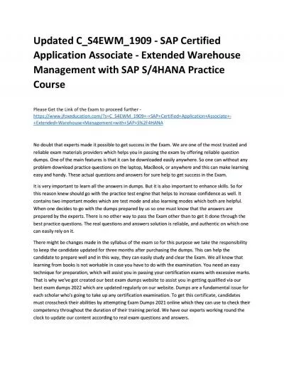 Updated C_S4EWM_1909 - SAP Certified Application Associate - Extended Warehouse Management with SAP S/4HANA Practice Course