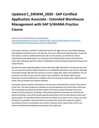 Updated C_S4EWM_2020 - SAP Certified Application Associate - Extended Warehouse Management