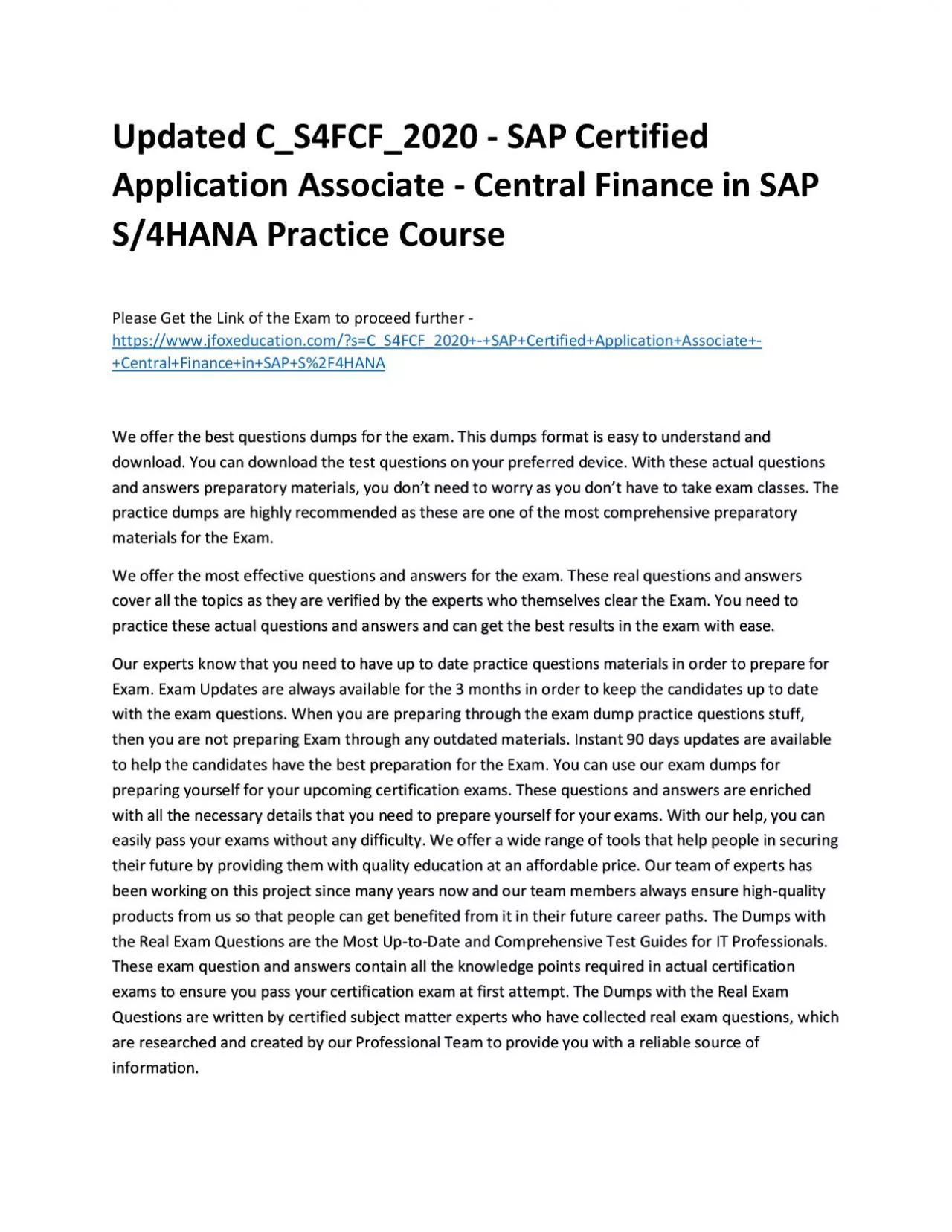 PDF-Updated C_S4FCF_2020 - SAP Certified Application Associate - Central Finance in SAP S/4HANA