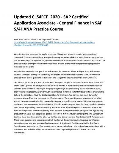 Updated C_S4FCF_2020 - SAP Certified Application Associate - Central Finance in SAP S/4HANA Practice Course