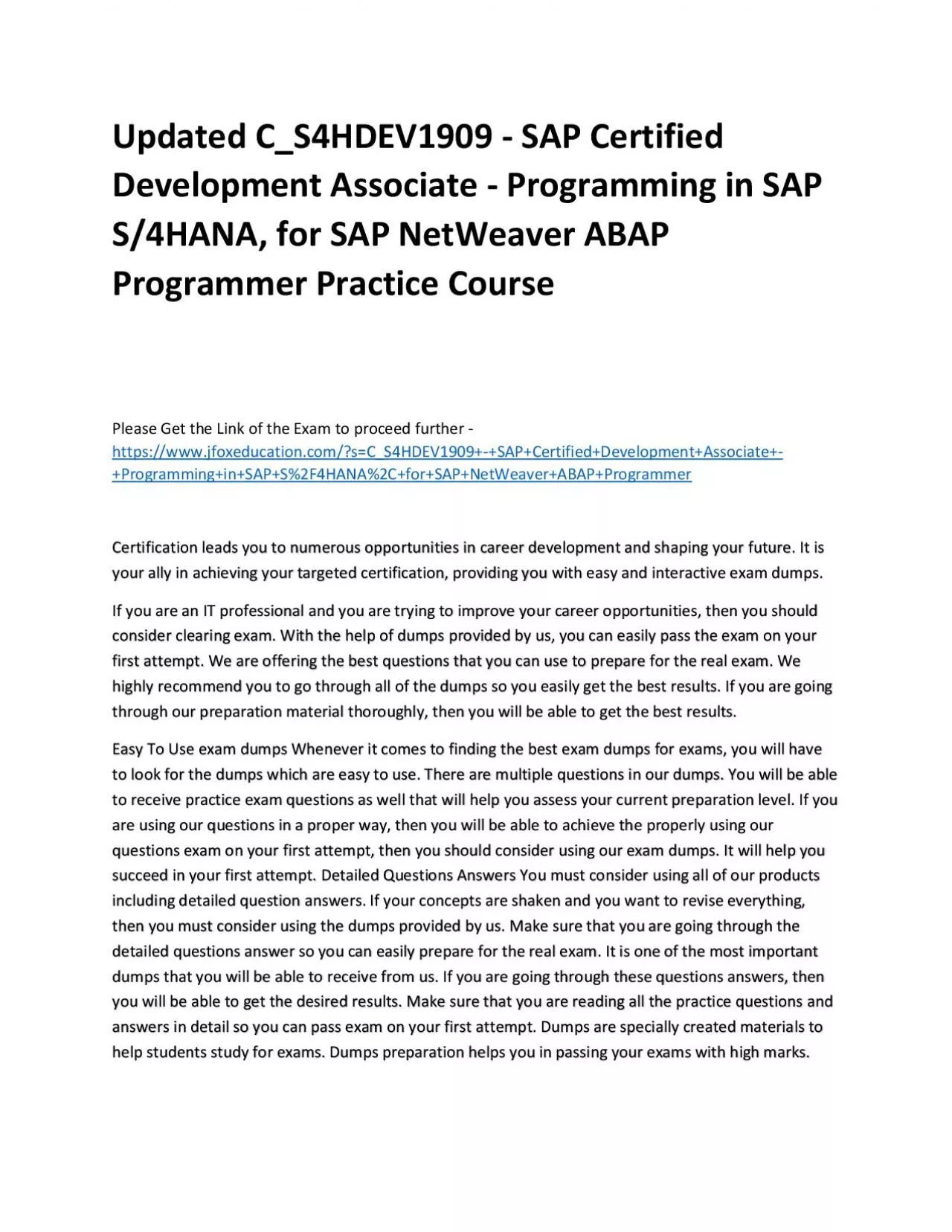 PDF-Updated C_S4HDEV1909 - SAP Certified Development Associate - Programming in SAP S/4HANA,