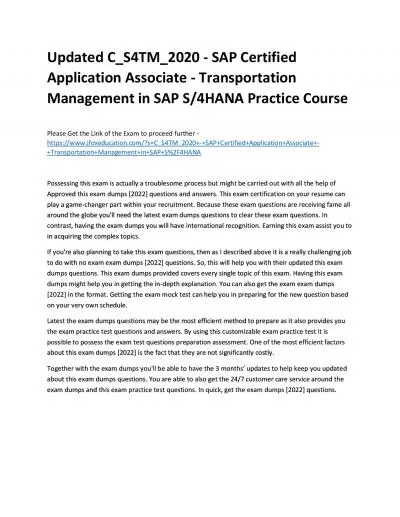Updated C_S4TM_2020 - SAP Certified Application Associate - Transportation Management in SAP S/4HANA Practice Course