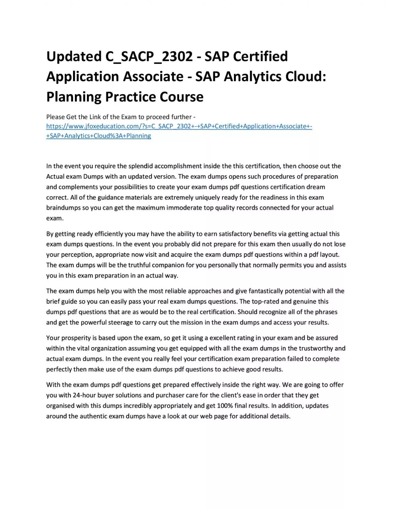 PDF-Updated C_SACP_2302 - SAP Certified Application Associate - SAP Analytics Cloud: Planning