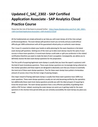 Updated C_SAC_2302 - SAP Certified Application Associate - SAP Analytics Cloud Practice Course