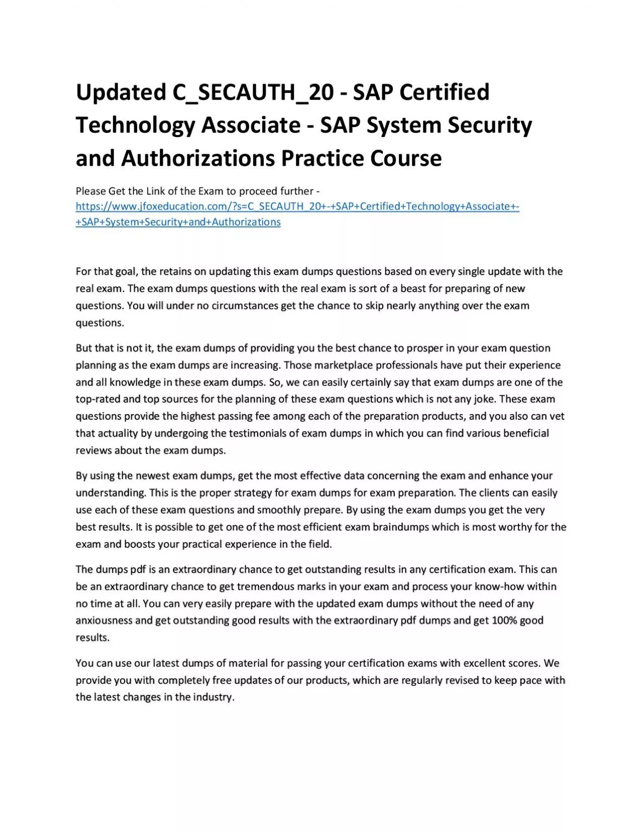 PDF-Updated C_SECAUTH_20 - SAP Certified Technology Associate - SAP System Security and Authorizations