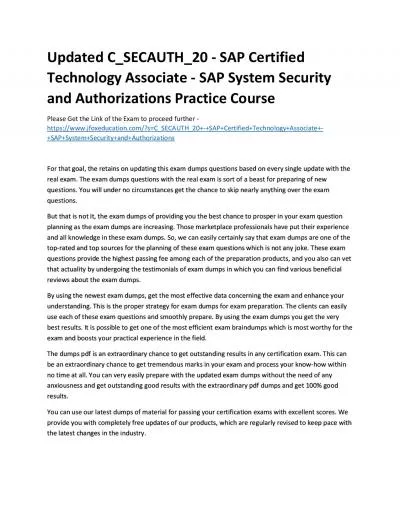 Updated C_SECAUTH_20 - SAP Certified Technology Associate - SAP System Security and Authorizations Practice Course