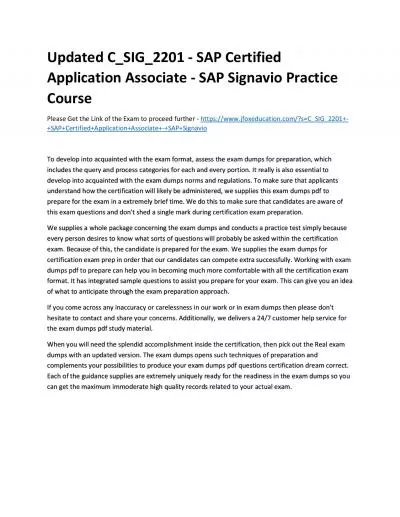 Updated C_SIG_2201 - SAP Certified Application Associate - SAP Signavio Practice Course