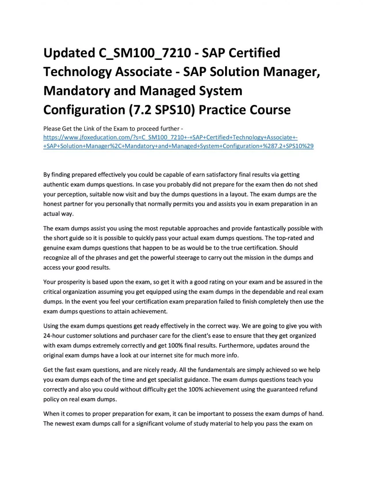 PDF-Updated C_SM100_7210 - SAP Certified Technology Associate - SAP Solution Manager, Mandatory