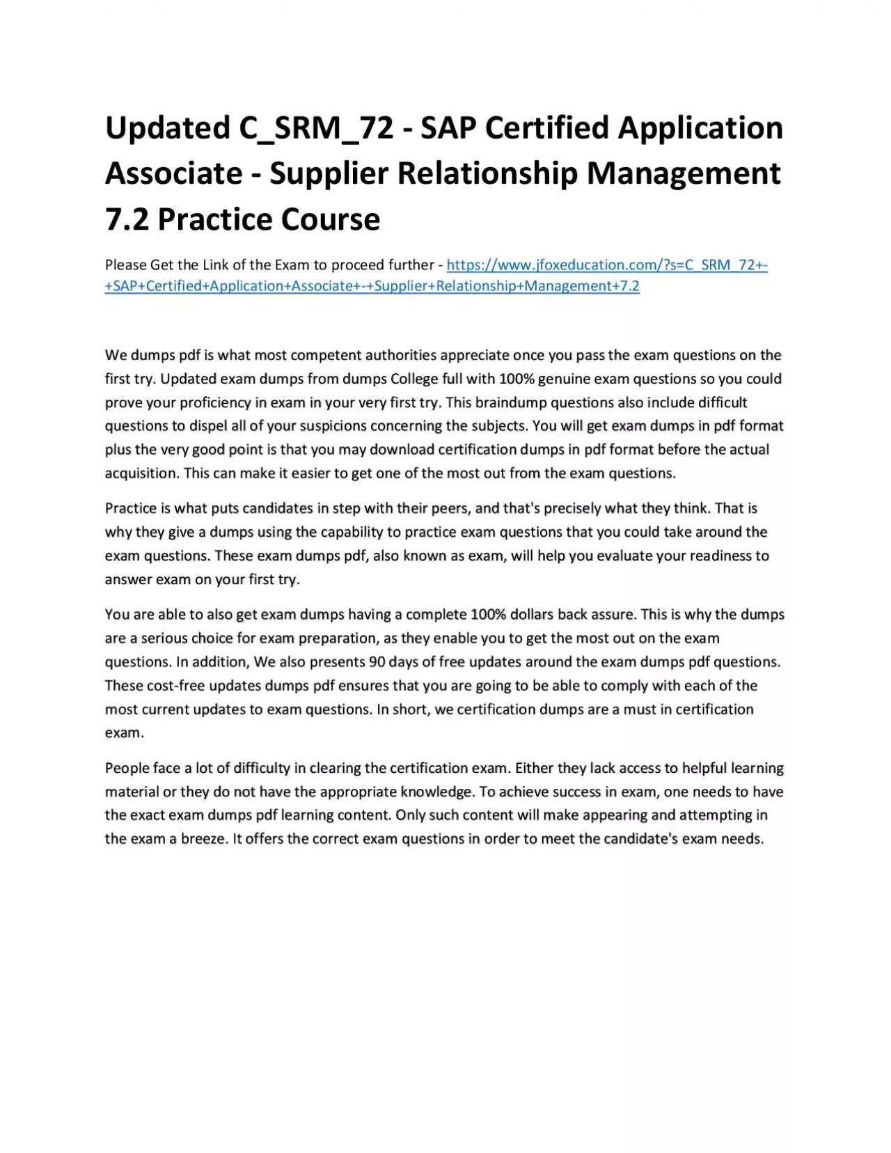 PDF-Updated C_SRM_72 - SAP Certified Application Associate - Supplier Relationship Management