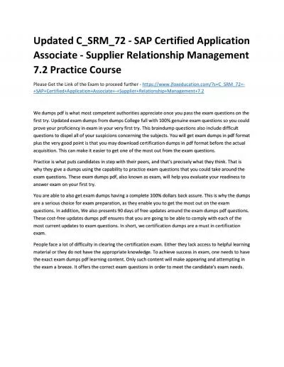 Updated C_SRM_72 - SAP Certified Application Associate - Supplier Relationship Management 7.2 Practice Course
