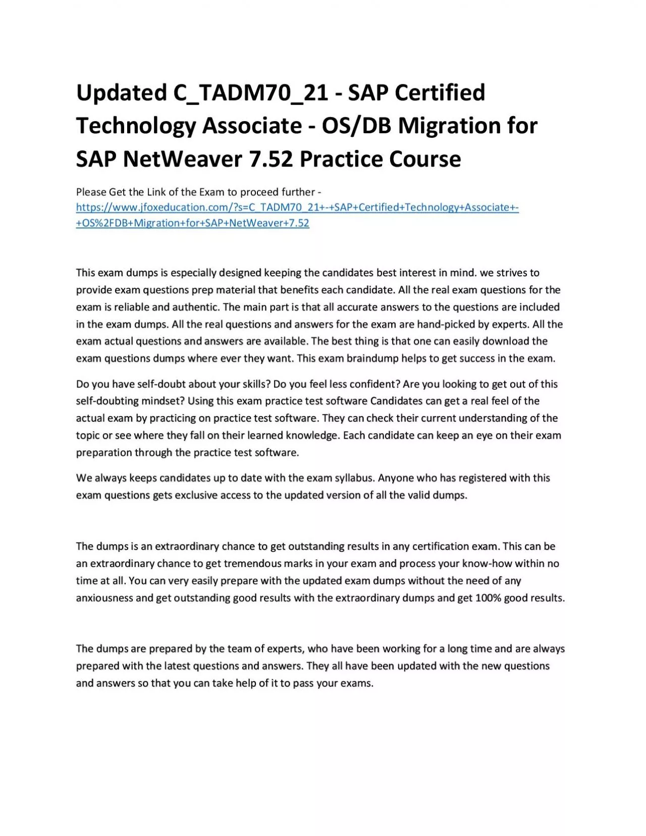 PDF-Updated C_TADM70_21 - SAP Certified Technology Associate - OS/DB Migration for SAP NetWeaver