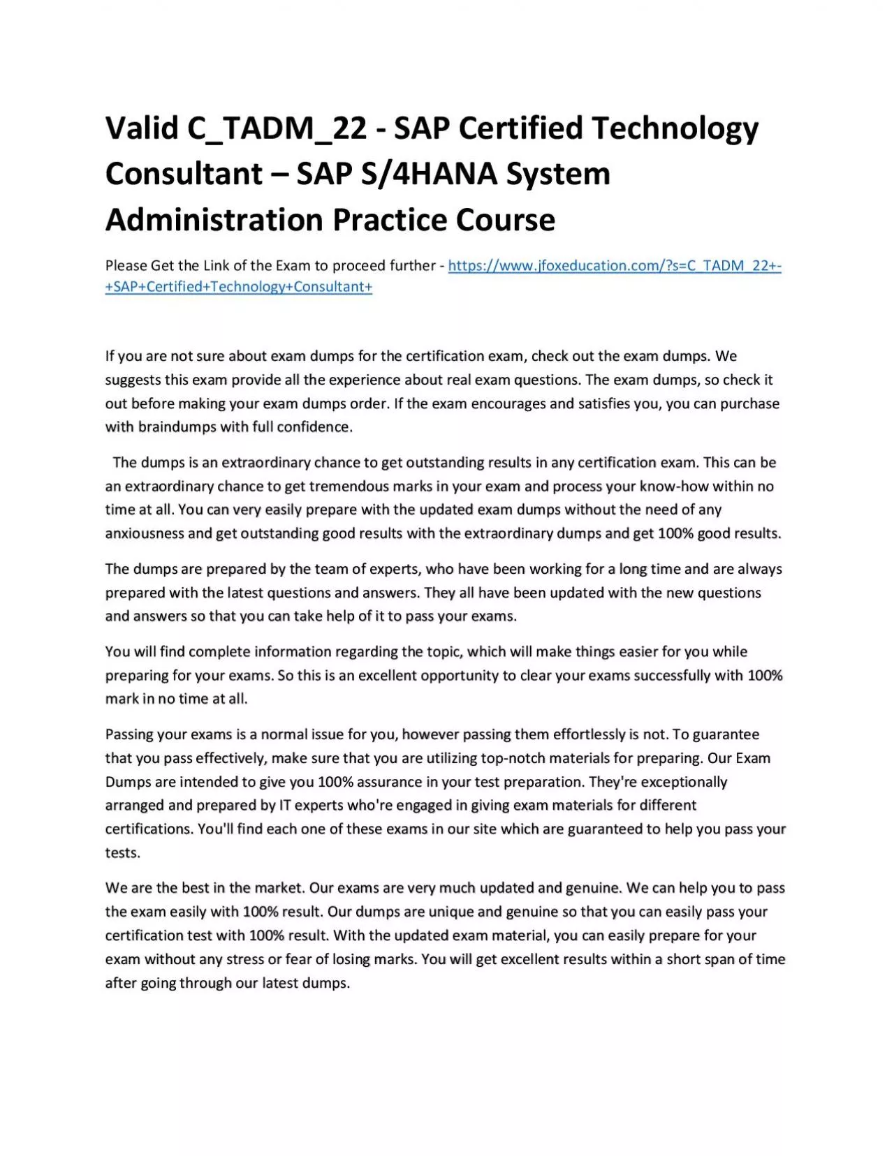 PDF-Valid C_TADM_22 - SAP Certified Technology Consultant – SAP S/4HANA System Administration