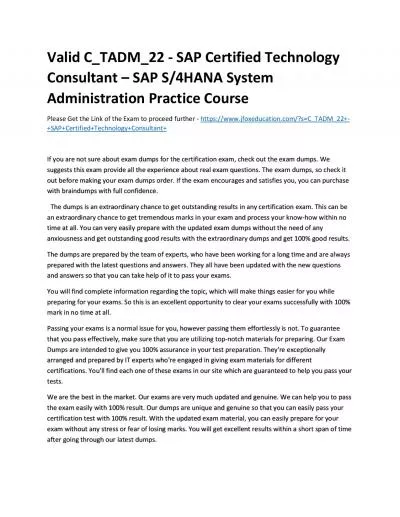 Valid C_TADM_22 - SAP Certified Technology Consultant – SAP S/4HANA System Administration Practice Course