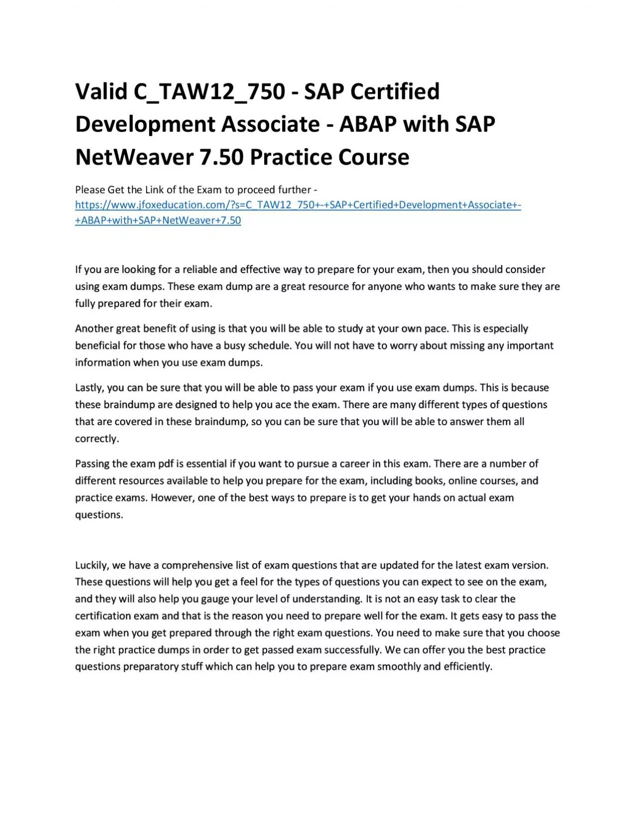 PDF-Valid C_TAW12_750 - SAP Certified Development Associate - ABAP with SAP NetWeaver 7.50