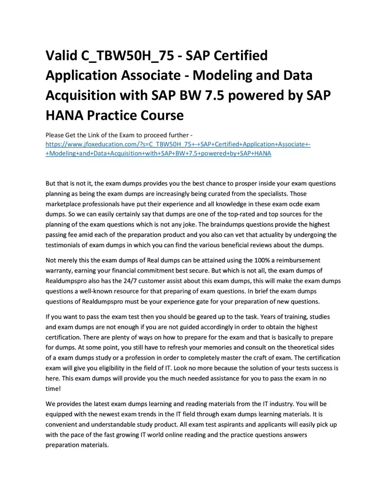 PDF-Valid C_TBW50H_75 - SAP Certified Application Associate - Modeling and Data Acquisition