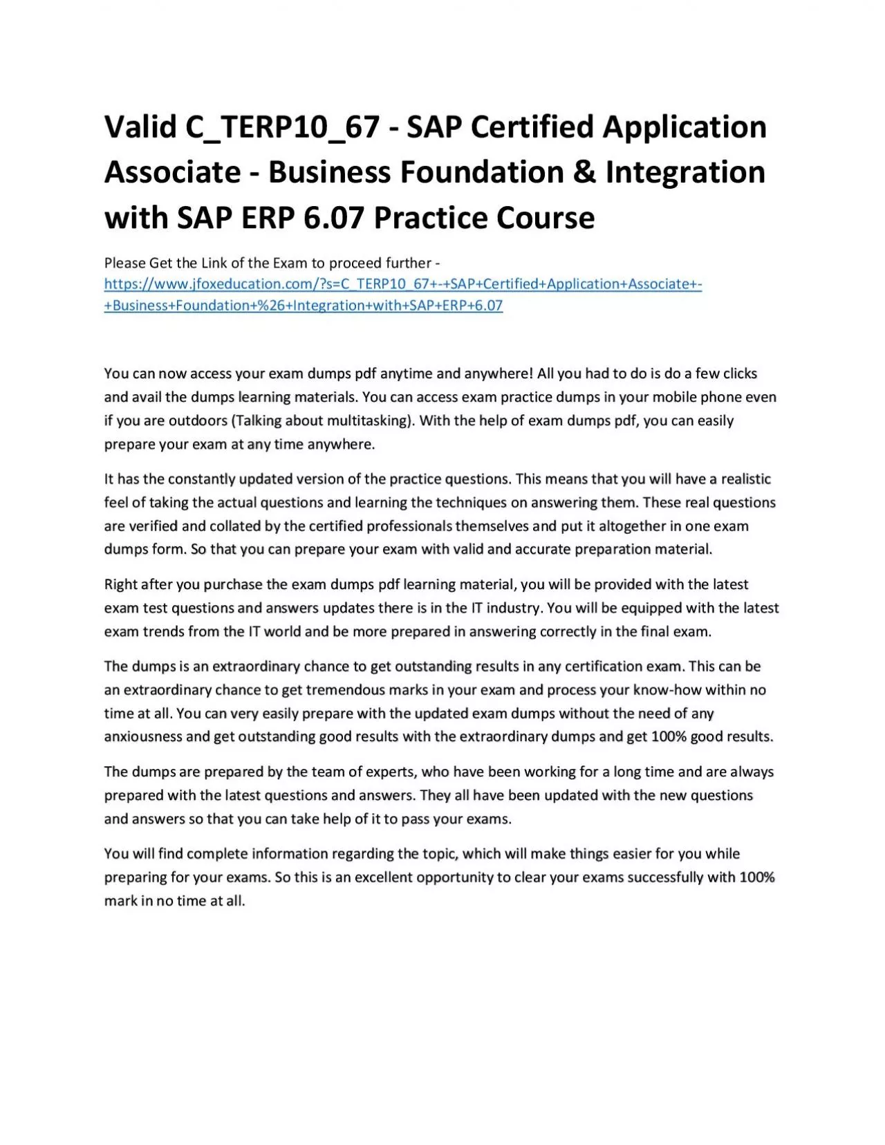 PDF-Valid C_TERP10_67 - SAP Certified Application Associate - Business Foundation & Integration