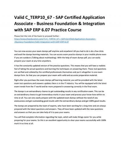 Valid C_TERP10_67 - SAP Certified Application Associate - Business Foundation & Integration