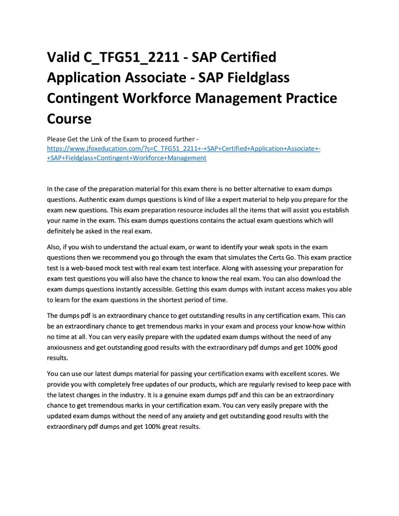 Valid C_TFG51_2211 - SAP Certified Application Associate - SAP Fieldglass Contingent Workforce
