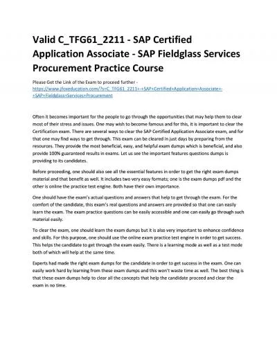 Valid C_TFG61_2211 - SAP Certified Application Associate - SAP Fieldglass Services Procurement Practice Course