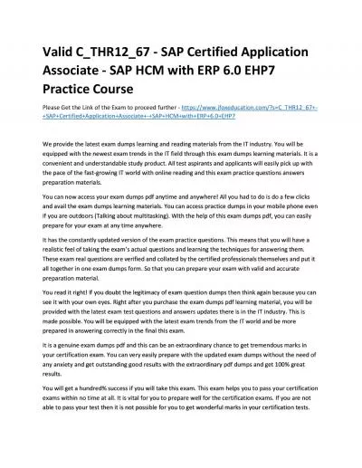 Valid C_THR12_67 - SAP Certified Application Associate - SAP HCM with ERP 6.0 EHP7 Practice