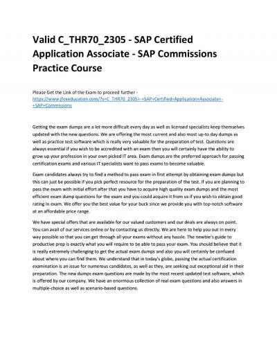 Valid C_THR70_2305 - SAP Certified Application Associate - SAP Commissions Practice Course