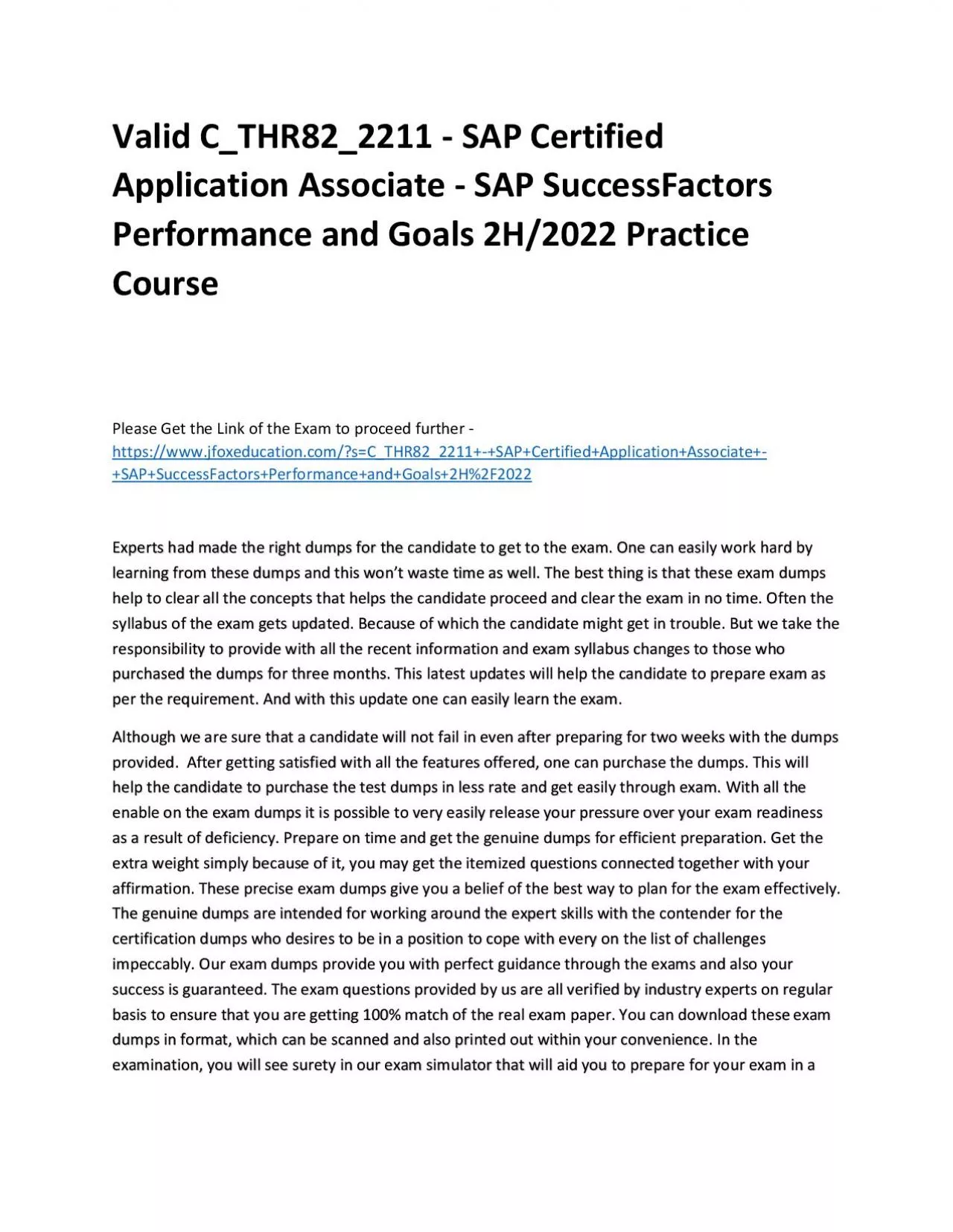 PDF-Valid C_THR82_2211 - SAP Certified Application Associate - SAP SuccessFactors Performance