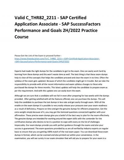 Valid C_THR82_2211 - SAP Certified Application Associate - SAP SuccessFactors Performance and Goals 2H/2022 Practice Course