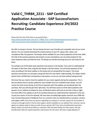 Valid C_THR84_2211 - SAP Certified Application Associate - SAP SuccessFactors Recruiting: