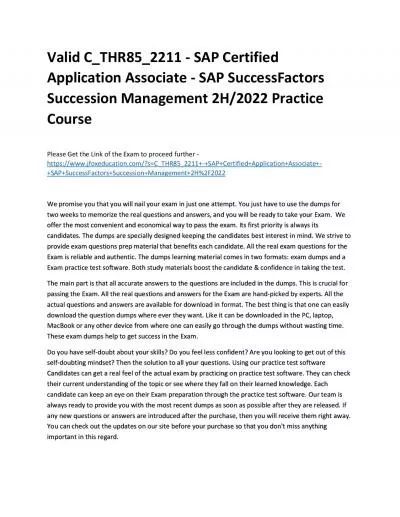 Valid C_THR85_2211 - SAP Certified Application Associate - SAP SuccessFactors Succession Management 2H/2022 Practice Course