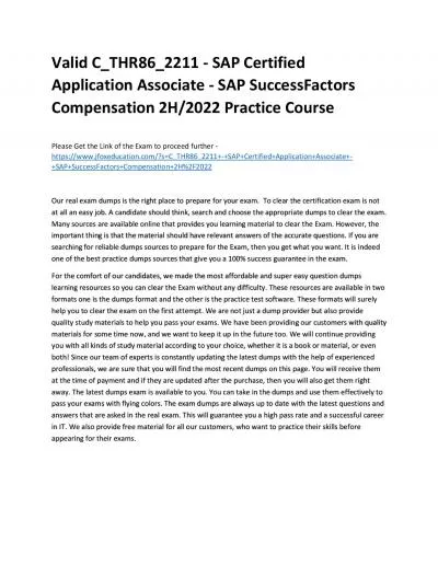 Valid C_THR86_2211 - SAP Certified Application Associate - SAP SuccessFactors Compensation