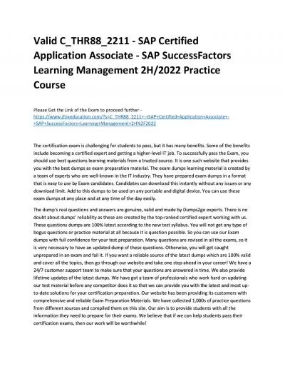 Valid C_THR88_2211 - SAP Certified Application Associate - SAP SuccessFactors Learning