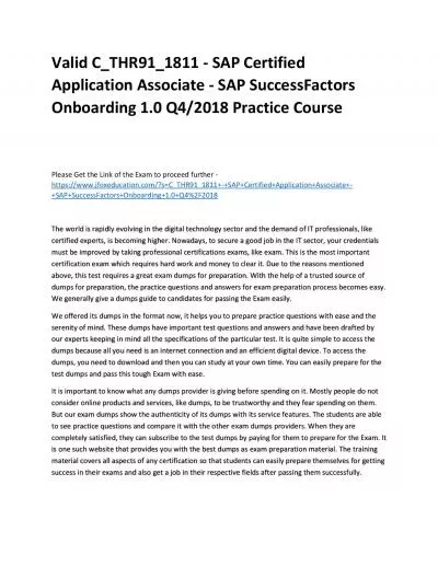 Valid C_THR91_1811 - SAP Certified Application Associate - SAP SuccessFactors Onboarding