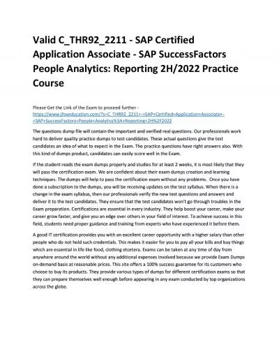 Valid C_THR92_2211 - SAP Certified Application Associate - SAP SuccessFactors People Analytics: