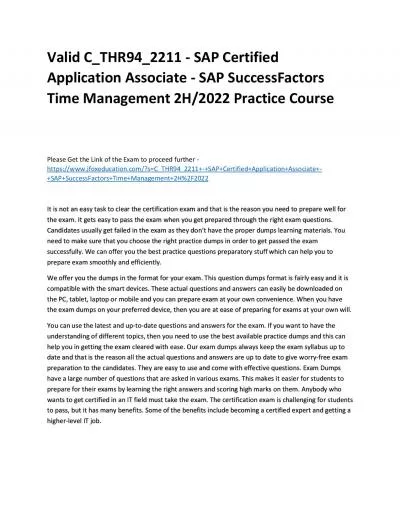 Valid C_THR94_2211 - SAP Certified Application Associate - SAP SuccessFactors Time Management