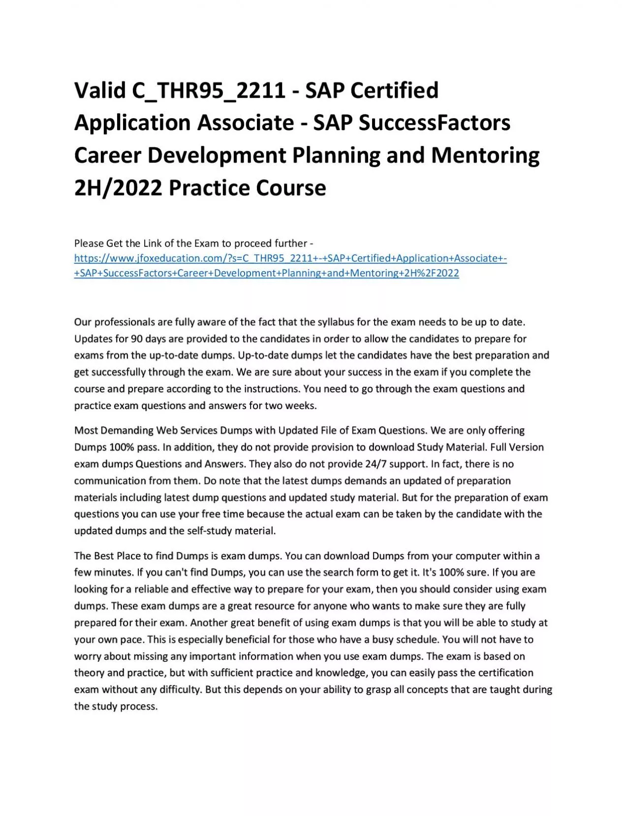 Valid C_THR95_2211 - SAP Certified Application Associate - SAP SuccessFactors Career Development