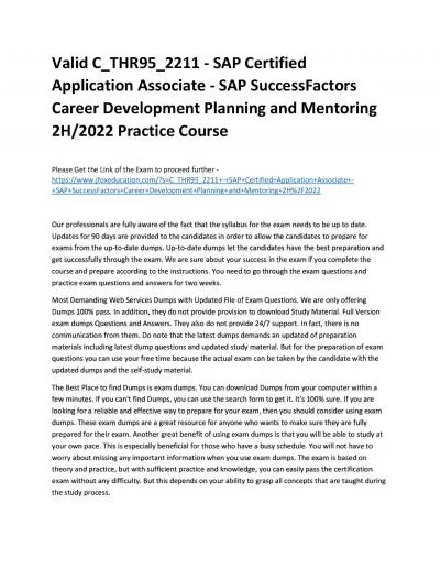 Valid C_THR95_2211 - SAP Certified Application Associate - SAP SuccessFactors Career Development Planning and Mentoring 2H/2022 Practice Course