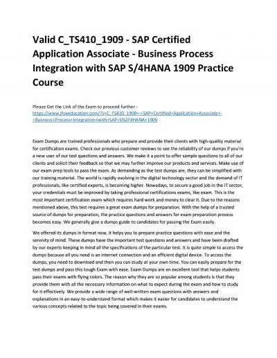 Valid C_TS410_1909 - SAP Certified Application Associate - Business Process Integration with SAP S/4HANA 1909 Practice Course